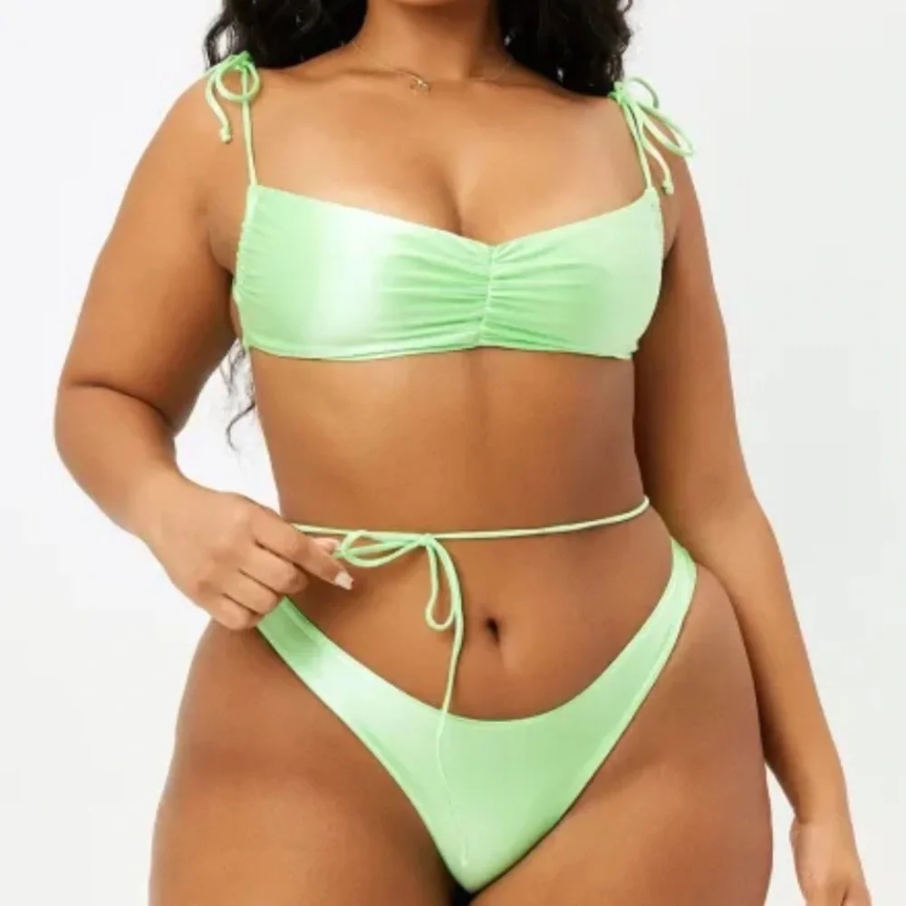 Frankies Bikinis Naomi Osaka Foxy Satin Bikini Bottoms Honeydew Green Cheeky XL